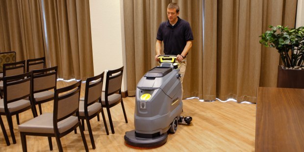 Conference room cleaning with Karcher BD 50-50 scrubber