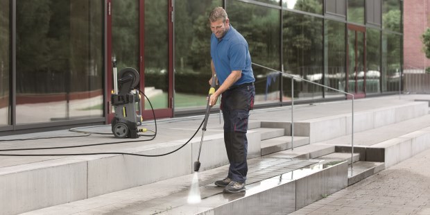 Power wash away grime and mud with a Karcher hot water pressure washer