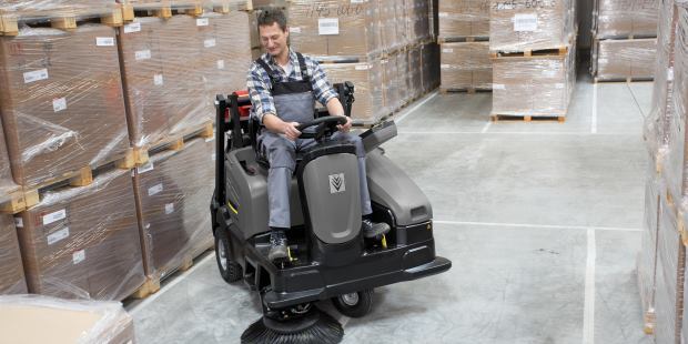 Cleaning loading dock with a Karcher sweeper