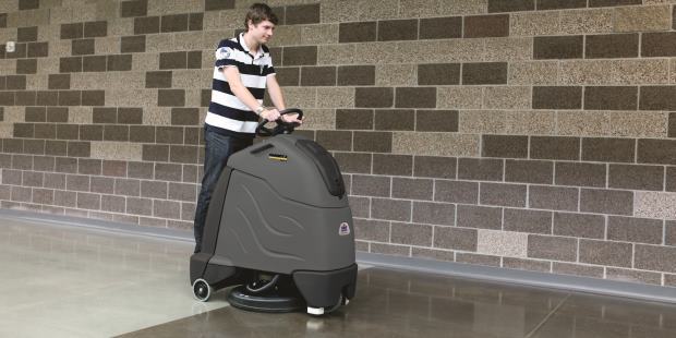 Cleaning a hospital corridor with Karcher scrubber 2