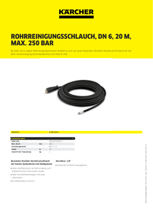 Rohrreinigungsschlauch 120 Bar, 25 M Länge, Für Kärcher Hochdruckreiniger Mit Bajonett-Anschluss