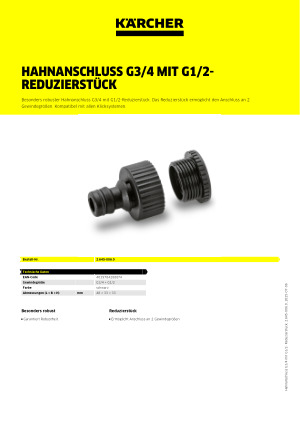 Kärcher Hahnanschluss G3//4 mit G1//2-Reduzierstück 2.645-006.0