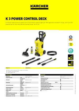 Karcher K3 POWER CONTROL + DECK (1.602-737.0) 1700W 1950PSI Pressure Washer