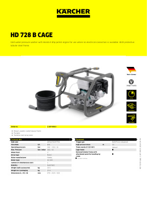 KARCHER HD 728 B CAGE PETROL PRESSURE WASHER 11871200-2 Year Warranty