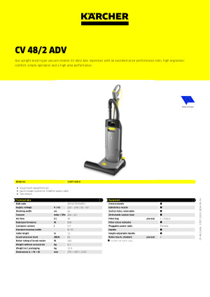 Aspirateur à brosse – Kärcher: CV 48/2 ADV *EU, 1200 W, largeur utile 480  mm