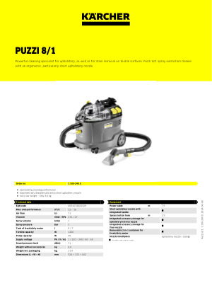 KARCHER Carpet Rinse Cleaner □Product Number Puzzi8/1C, Tools