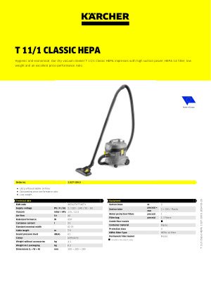 Aspirateur sans sac Karcher Vacuum cleaner t11/1 classic 1. 527