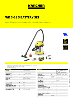 Kärcher Aspirateur multi-usages WD 3-18 S battery set