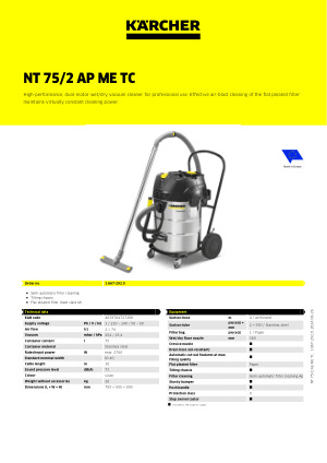 Aspirador en seco y humedo NT 75/2 Me Classic 75 litros con dos motores  1.667-292.0