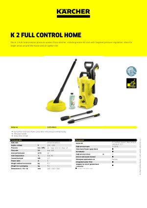 K/ärcher Nettoyeur Haute Pression K 2 Power Control Home: Support Intelligent par Une Application Pratique Contre la salet/é au Quotidien INCL Home Kit 1.673-603.0 Jaune//Noir