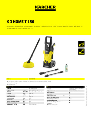 Karcher K3 Pressure Washer 1600W, Black/Yellow, 275 x 279 x 803  mm,1.601-838.0