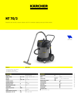 Aspiratore solidi e liquidi professionale Karcher NT 70/3 a soli