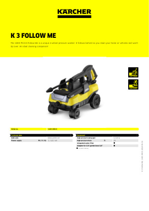  Kärcher - K3 Follow Me TruPressure Electric Power Pressure  Washer - 1800 PSI - 4-Wheeled - with Vario Power & Dirtblaster Spray Wands  - 1.3 GPM & Kärcher - Garden