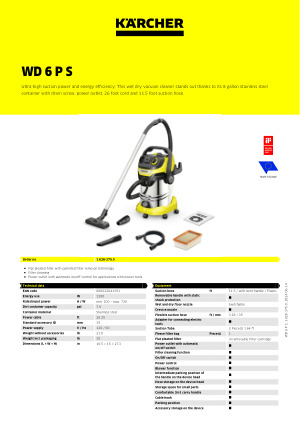 Single Phase Plastic And Stainless Steel Karcher WD6 P Premium