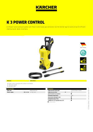 Nettoyeur haute pression K3 Power Control avec accessoires - KARCHER -  16761000 - ADMI