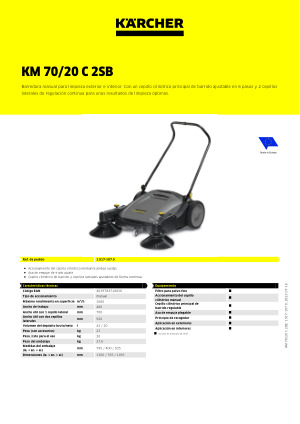Kärcher - Barredora manual comercial 28 - Con control de polvo y escoba  lateral - KM 70/20