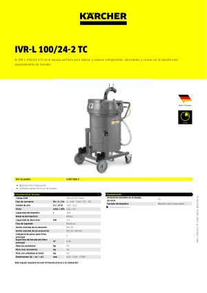 ▷ ASPIRADOR INDUSTRIAL PARA LÍQUIDO Y VIRUTAS IVR-L 100/24-2 Tc