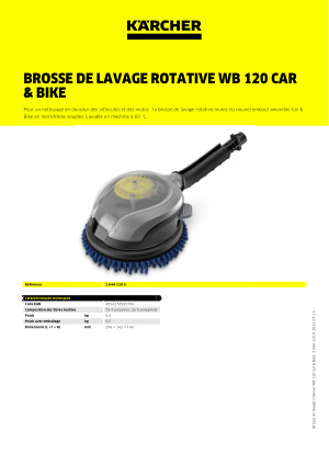 Brosse De Lavage Surfaces Douces WB-60 Pour Nettoyeur Haute