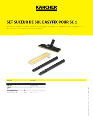 Set Buse de Sol EasyFix SC 1, 1 Buse de Sol EasyFix, 1 Serpillère de Sol Universelle en Microfibres, 2 Tubes de Rallonge (0,5 m), Accessoires d'Origine pour les Nettoyeur Vapeur SC 1 Kärcher Set Buse de Sol EasyFix SC 1, 1 Buse de Sol EasyFix, 1 Serpillère de Sol Universelle en Microfibres, 2 Tubes de Rallonge (0,5 m), Accessoires d'Origine pour les Nettoyeur Vapeur SC 1 Kärcher
