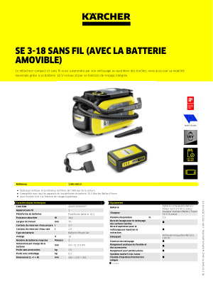KARCHER SE 3-18 (avec Batterie) Aspirateur Nettoyeur canapé