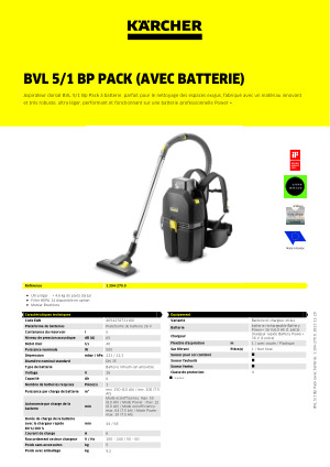 Kärcher Aspirateur dorsal BVL 5/1 Bp Pack