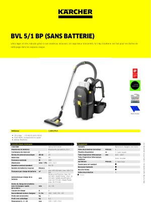Aspirateur dorsal BVL 5/1 Bp (sans batterie)