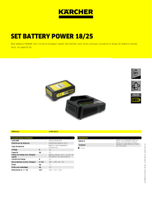 Kärcher 18 V Set Battery Power 18/25, Batterie 18 V/2,5 Ah et Chargeur
