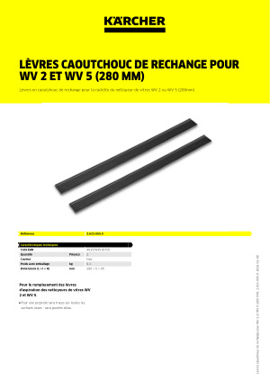 Pair Lot de 2 lèvres en caoutchouc de rechange compatibles avec aspirateur de fenêtre Karcher WV6 280 mm, nettoyage de diverses surfaces lisses telles que les portes de douche, les murs de