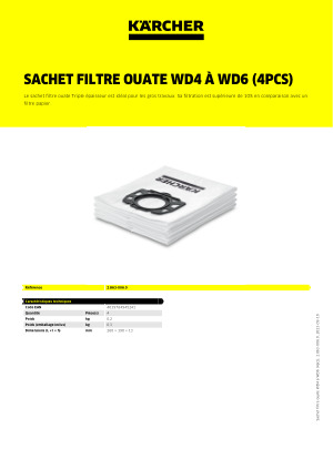 KARCHER - Sachet filtre ouate KARCHER KWD1 / KWD2 / KWD3 / WD2 Plus / WD3  (paquet de 4) au meilleur prix