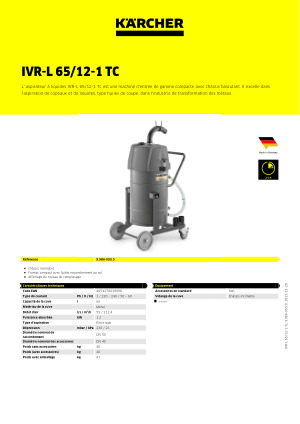 Aspirateur industriel copeaux et liquides 65L IRV-L65