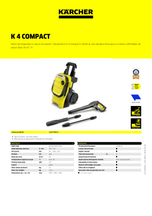 Idropulitrice Karcher K 4 Compact 1.637-500.0 + schiumogeno OMAGGIO