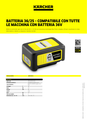 Accumulatore Batteria Dispositivi Pulizia 36V 5,0 Kärcher