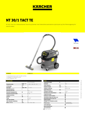 NT 301 Tact Te | Kärcher Støvsuger Karcher NT 301 Tact Te L 1.148 211.0