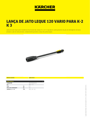 Lança de jato leque 120 vario para K-2 K 3 | Kärcher Brasil