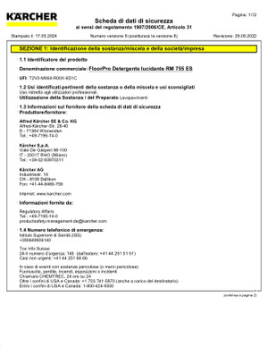 Detergente per pavimenti a bassissima schiumosità RM 755 ES ASF 10 lt.