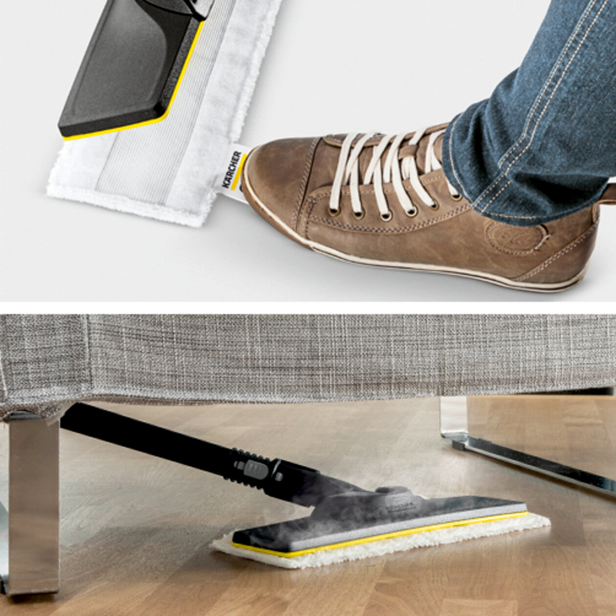 Gőztisztító SC 2 EasyFix Premium (fehér): EasyFix padlótisztító készlet rugalmas csatlakozással a padlófejnél, és kényelmes tépőzáras illesztéssel a padlótisztító törlőkendőhöz