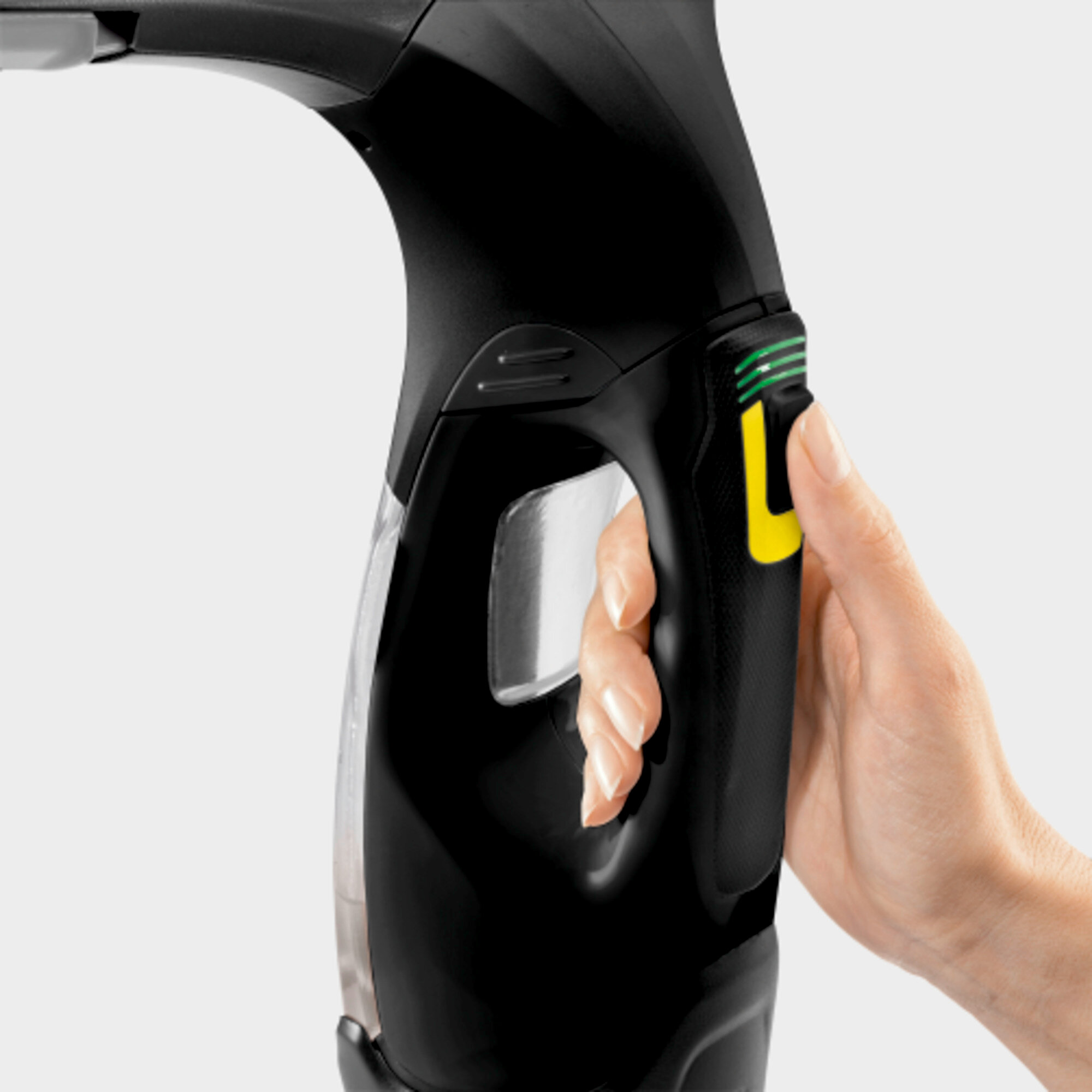 Şarjlı Cam Temizleme WV 5 Plus N Black Edıtıon Şarjlı Cam Temizleme Makinesi: Pil seviyesi göstergesi ve rahat tutuş
