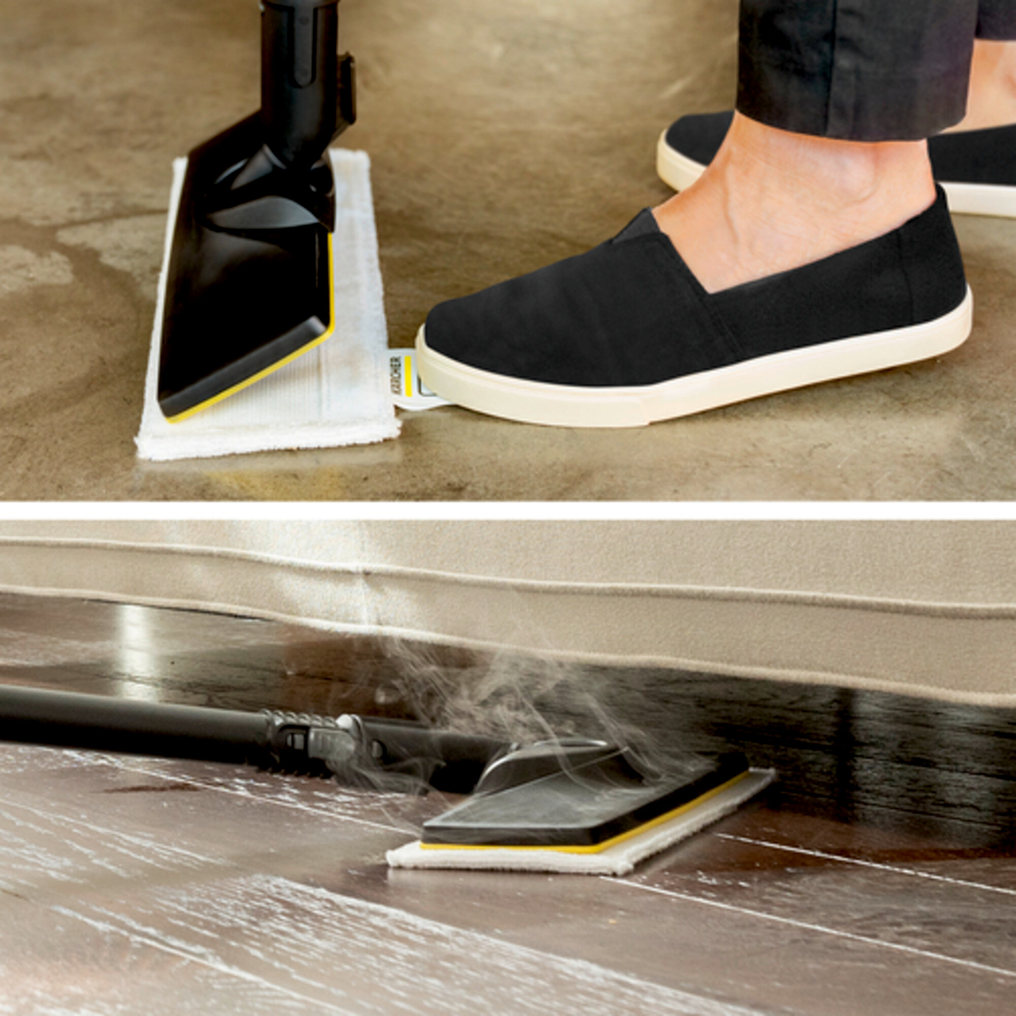 Parný čistič Parný čistič SC 4 Deluxe: Súprava na čistenie podlahy EasyFix s flexibilným kĺbom na podlahovej hubici a pohodlným suchým zipsom na upevnenie utierky na podlahu