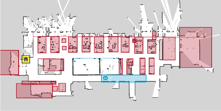 1階メインロビー清掃レポート：ロボットが除塵清掃をした400m<sup>2</sup>の清掃ルート。ここで人が行う2時間の作業を省力化