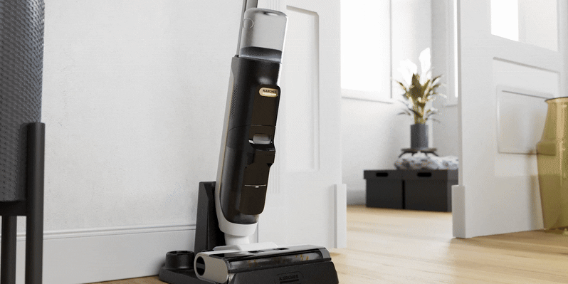 Odkurzający mop elektryczny z funkcją odkurzania i samooczyszczaniem w stacji ładującej
