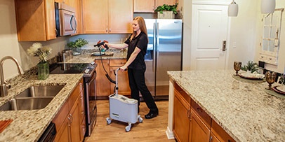 Sanitizing resident's room with Karcher PS 4/7 Mister