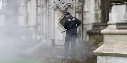Cleaning-Green-Wood-Cemetary-With-Karcher-Pressure-Washer Cleaning-Green-Wood-Cemetary-With-Karcher-Pressure-Washer