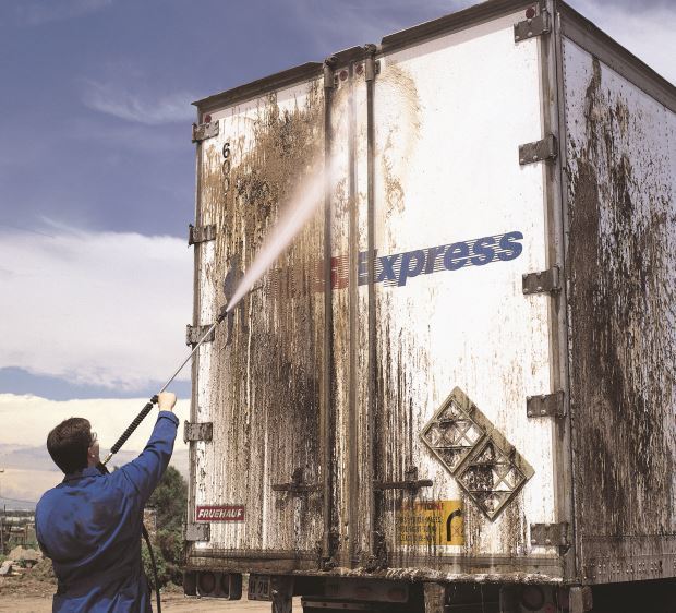 Cleaning back of truck Using a Landa pressure washer to clean back of a semi truck