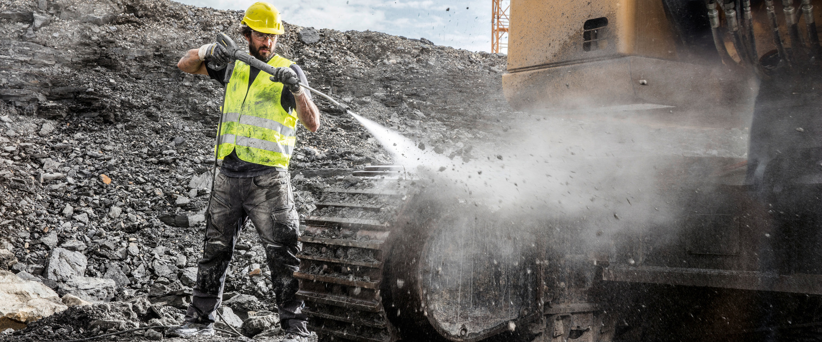 Pressure cleaning on construction site Karcher pressure cleaner being used on construction site