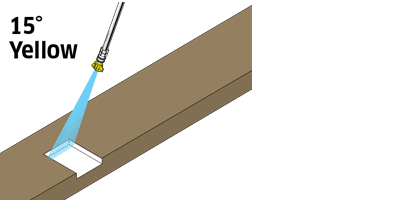 Chiseling Nozzle: 15° Yellow Illustration shows the effect of using a 15-degree chiseling nozzle.
