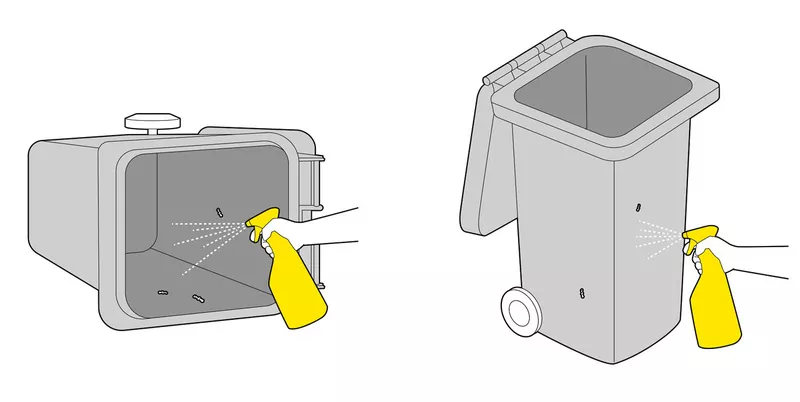 Illustrations: Remove pests from the bin using Kärcher cleaner detergent