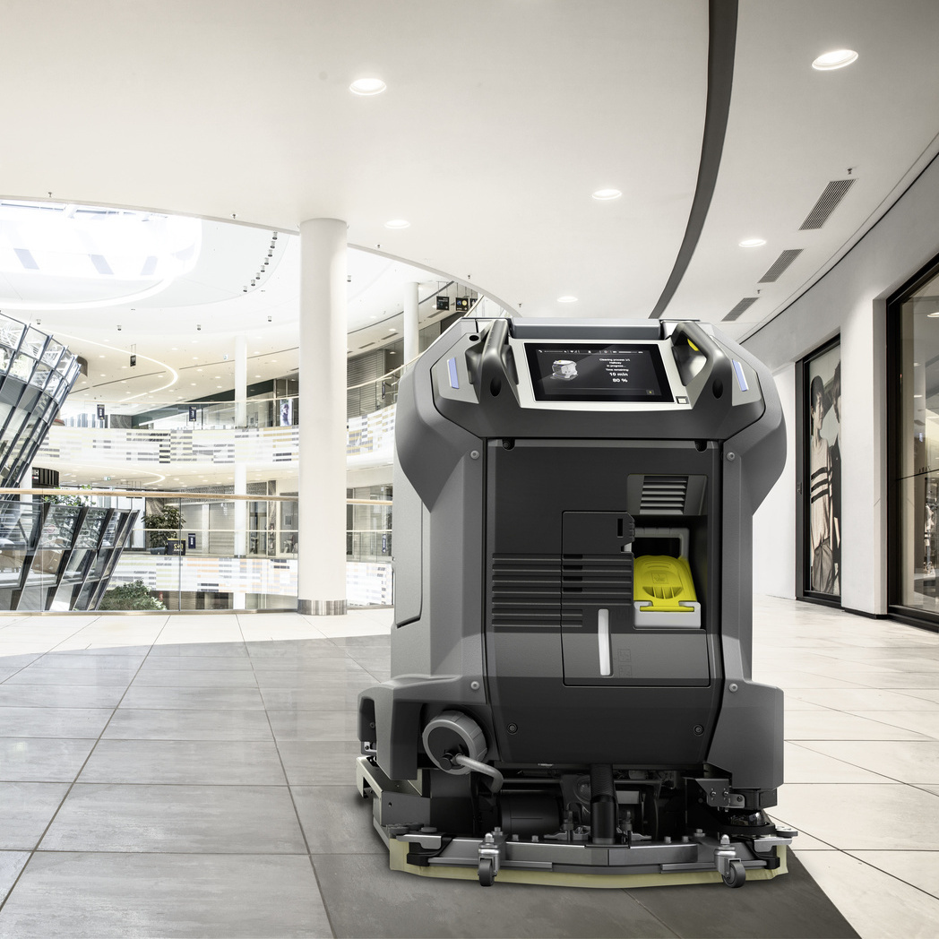 Nettoyage efficace de sols étendus au centre commercial avec le robot de nettoyage autonome Kärcher KIRA B 50 Nettoyage efficace de sols étendus au centre commercial avec le robot de nettoyage autonome Kärcher KIRA B 50