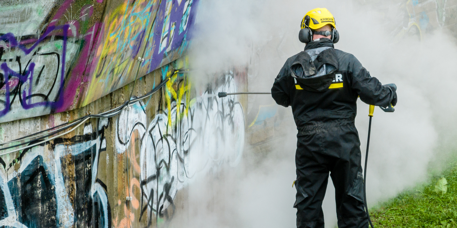 Cleaning the Observatory with high pressure cleaner Cleaning the Observatory with high pressure cleaner