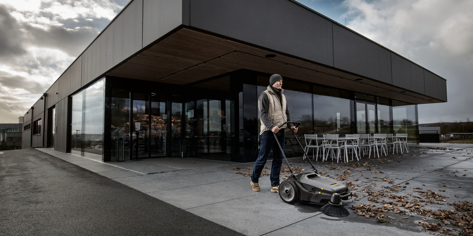 Sweeping shop entrance area