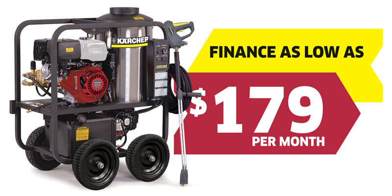 Finance a New HDS PE Cage pressure washer! Image of HDS PE Cage pressure washer with an illustrated banner that reads Finance as Low as $179 per month